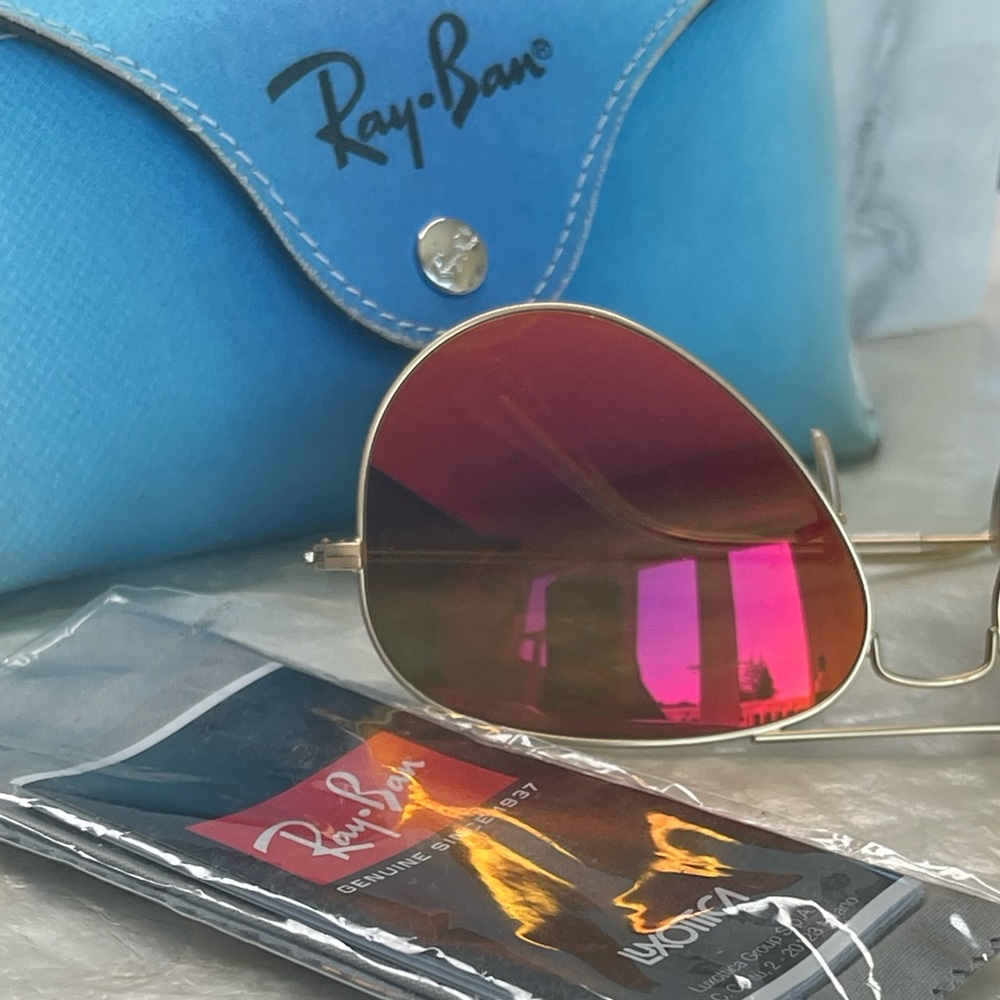 Ray Ban Aviator Orange/Pink mirror Polarized Sunglasses - Picture 9 of 15